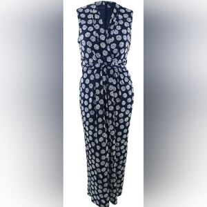 Jessica Howard Plus Size Navy and White Patterned Jumpsuit